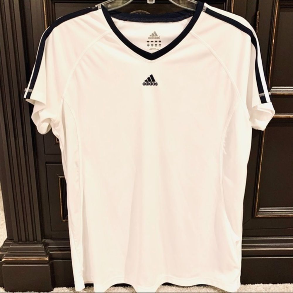 Adidas White & Black Polyester Striped Top L‎